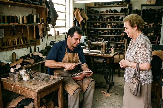 Sapateiro prestando atendimento em Pouso Alegre.